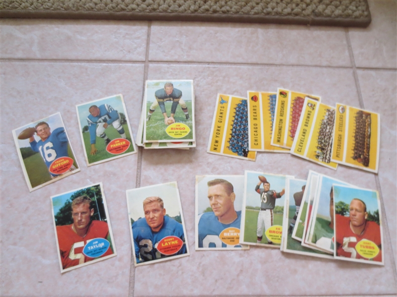 (45) 1960 Topps football cards with stars including teams, Gifford, Parker, Taylor, Berry, Layne, Ringo