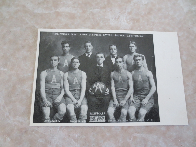 1905-06 Brattleboro Athletics Pro Basketball Team Postcard with stars!