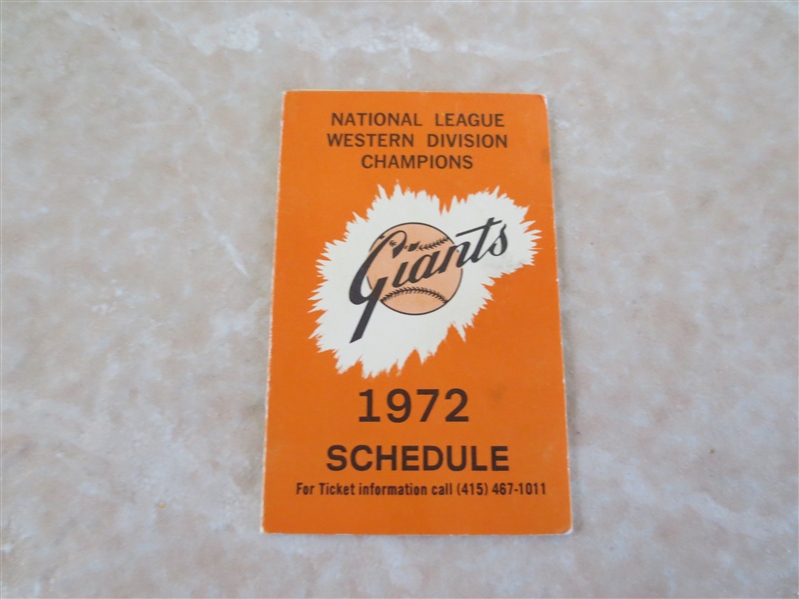 1972 San Francisco Giants pocket schedule National League Western Division Champions