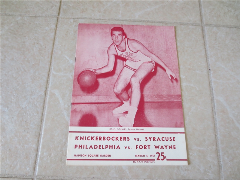 1957 Basketball Doubleheader program: NY Knicks/Syracuse Nats & Philadelphia vs. Ft. Wayne