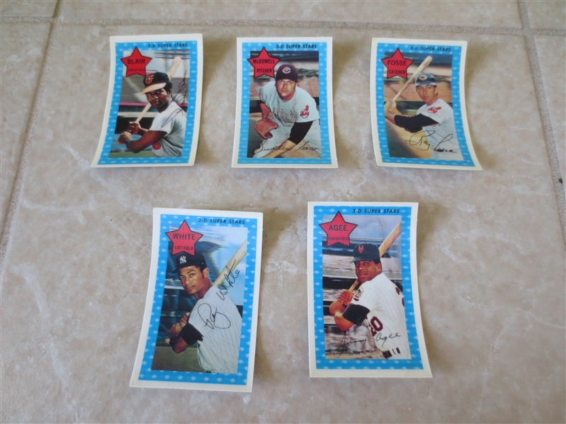 (5) 1971 Kellogg's 3D Baseball Cards Very nice shape: Blair, McDowell, Fosse, White, Agee