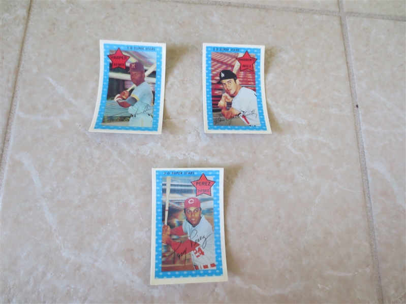 1971 Kellogg's 3D Baseball Cards of Tony Perez (HOFer), Harper, and Grabarkewitz