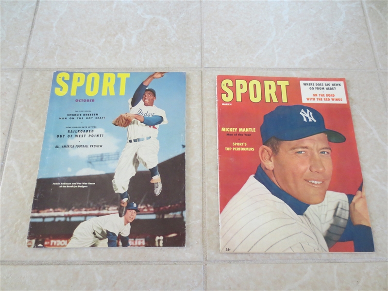 (2) 1950's Sport Magazines NO LABELS with Mickey Mantle & Jackie Robinson covers
