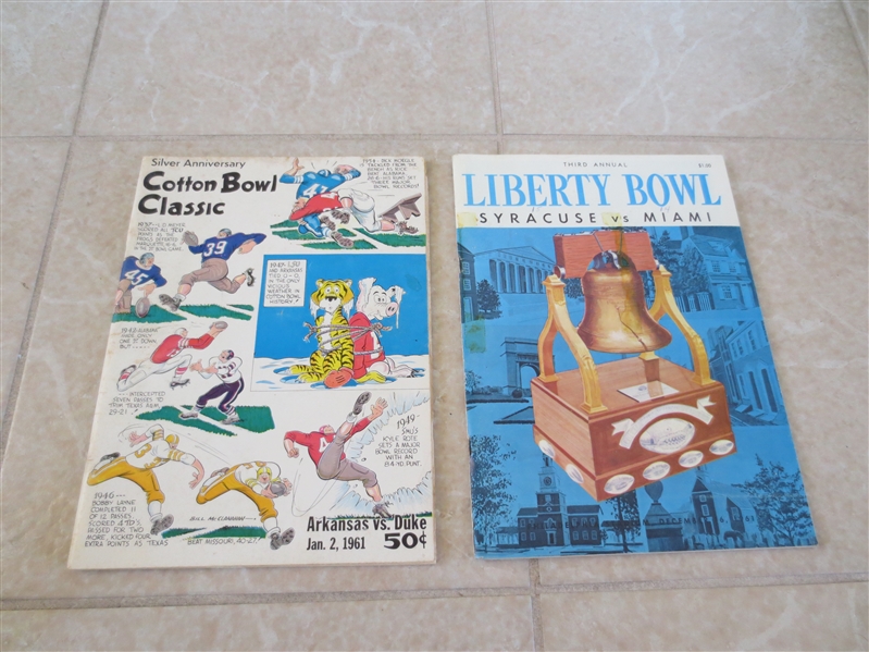 1961 Cotton Bowl and 1961 Liberty Bowl football programs Lance Alworth, Ernie Davis