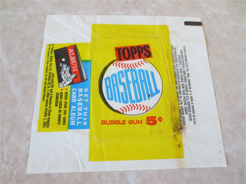 1960 Topps Baseball Card Wax Wrapper 5 cents 
