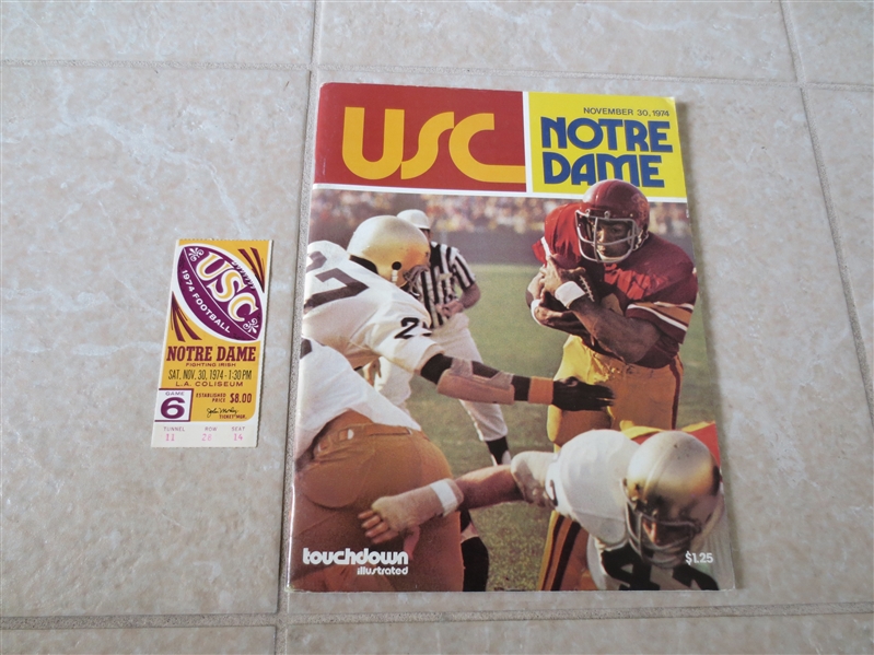 1974 Notre Dame at USC Football program and ticket  The Comeback with Anthony Davis!