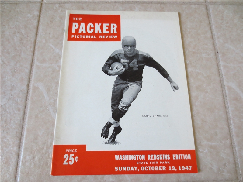 10-19-1947 Washington Redskins at Green Bay Packers football program Sammy Baugh best season