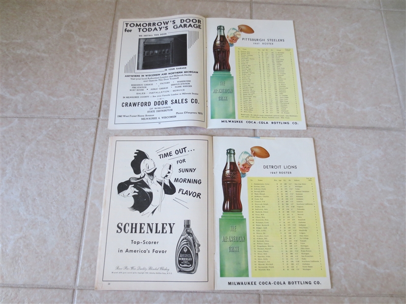 (2) 1947 Green Bay Packers home football programs vs. Detroit Lions; Pittsburgh Steelers