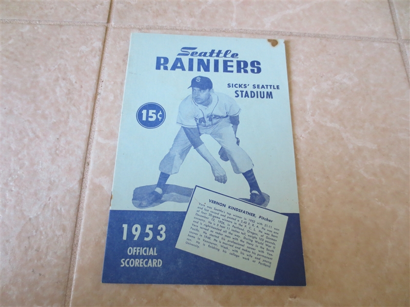 1953 Oakland Oaks at Seattle Rainiers PCL unscored baseball program