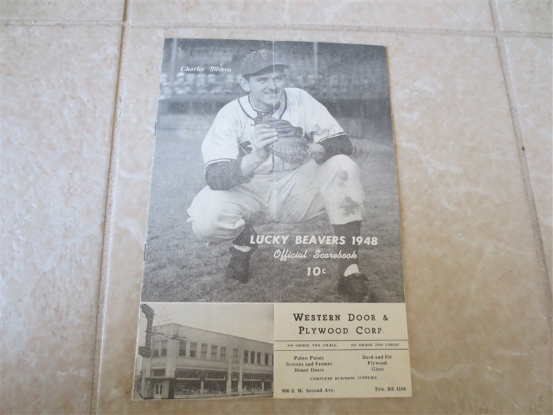 1948 Seattle Rainiers at Portland Beavers scored PCL baseball program Charles Silvera cover