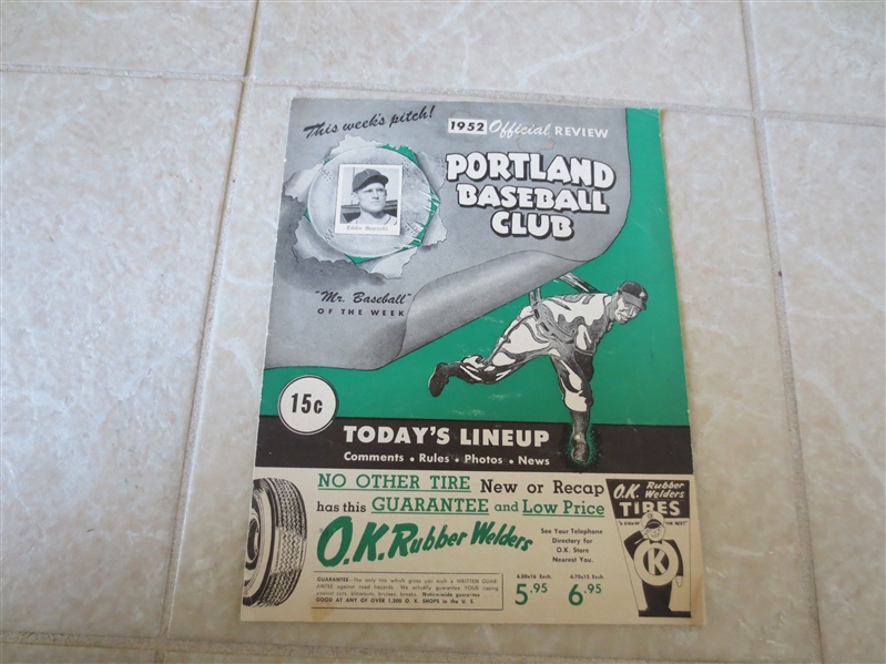 1952 Los Angeles Angels at Portland Beavers unscored PCL baseball program Chuck Connors