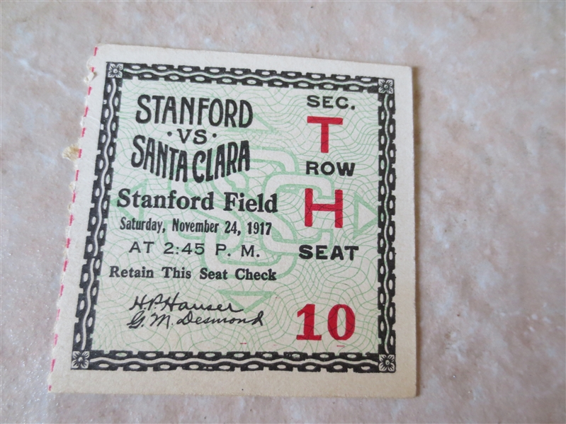 1917 Santa Clara at Stanford University football ticket