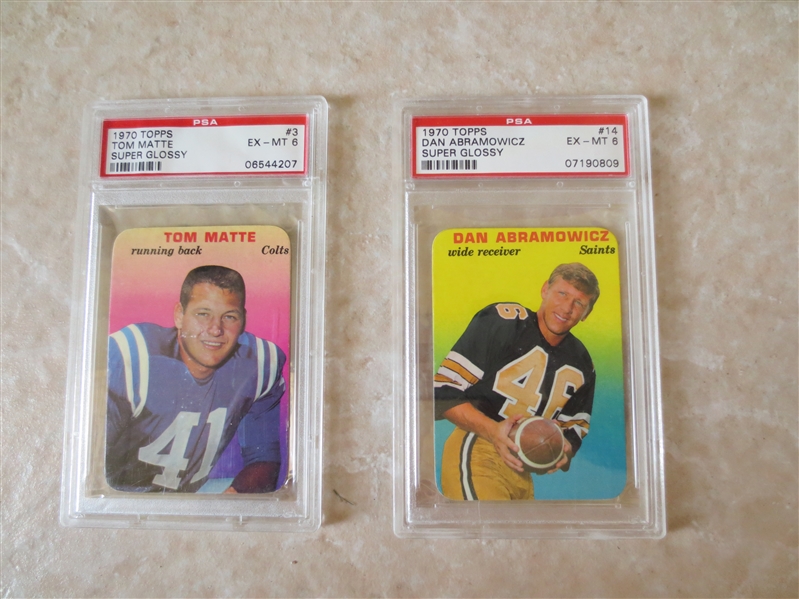 (2) 1970 Topps Super Glossy Football Cards Matte and Abramowicz PSA 6 ex-mt