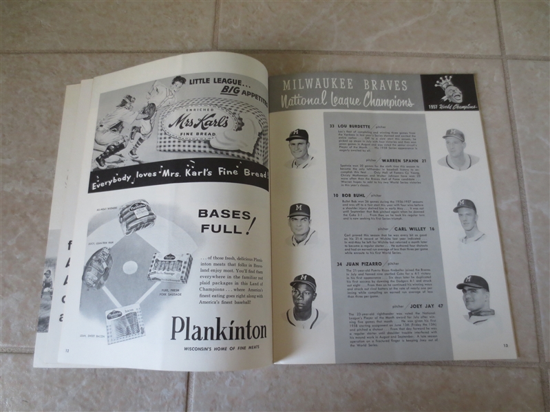1958 World Series baseball program New York Yankees at Milwaukee Braves
