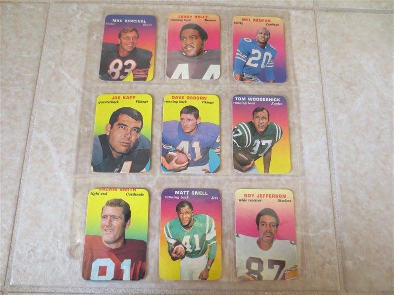 (9) 1970 Topps Super Glossy football cards including Kelly, Kapp, Snell, Renfro