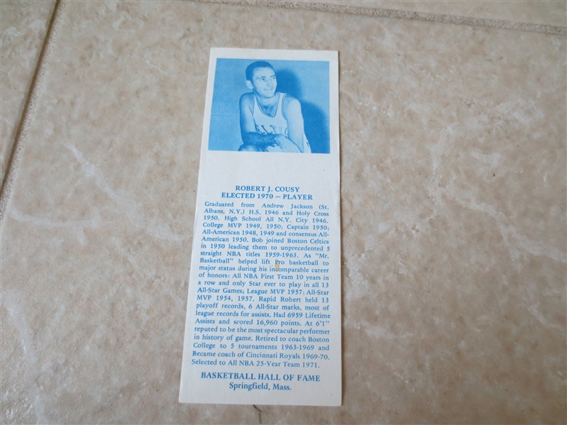 1968-74 Bob Cousy Hall of Fame bookmark   VERY RARE