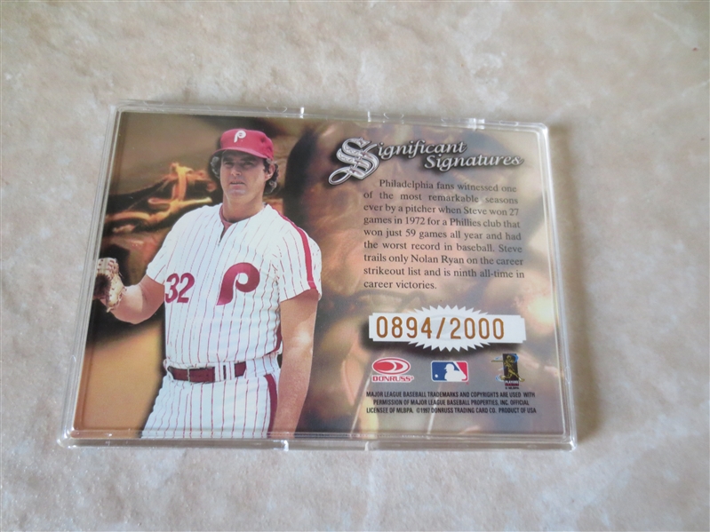 Autographed 1997 Steve Carlton Signature Series baseball card #894/2000