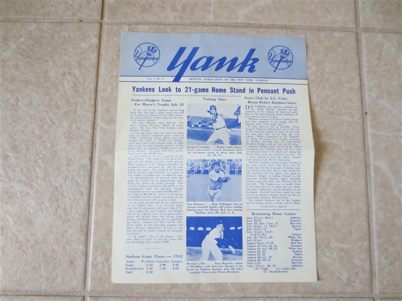 1952 New York Yankees baseball newsletter