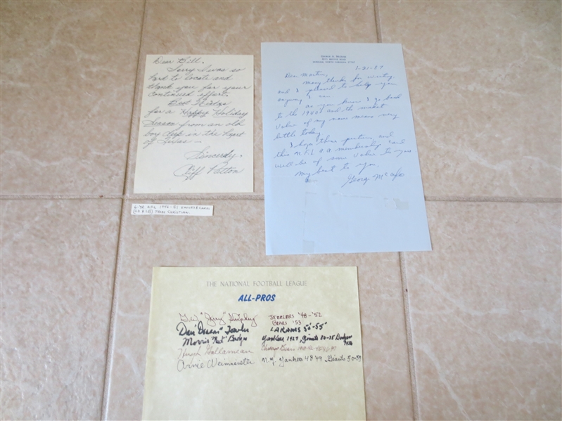 (5) early Pro Football autographs William H. Wood, Happy Sivell, Cliff Patton, George McAfee, Red Badgro, more