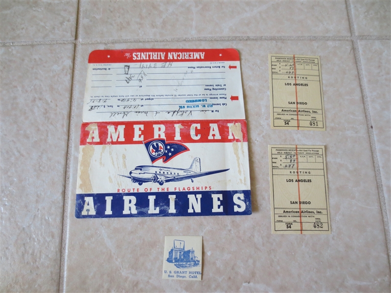 1945 American Airlines Package with tickets, hotel, postcards  NEAT!