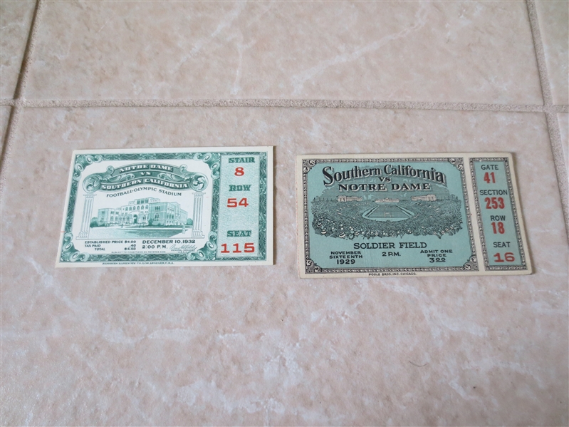 1929 and 1932 USC vs. Notre Dame football ticket stubs