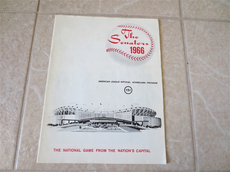 1966 Kansas City Athletics at Washington Senators unscored baseball program Frank Howard, Catfish Hunter