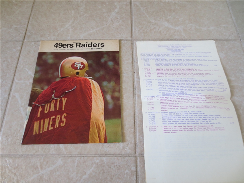 1968 Oakland Raiders at San Francisco 49ers football program with media notes and play by play