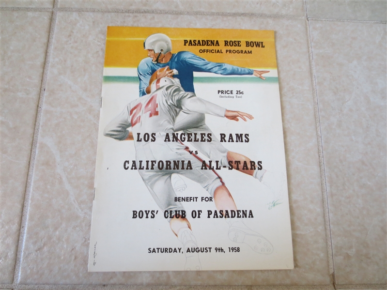 1958 Los Angeles Rams vs. California All Stars football program Arnett, Lundy, Richter