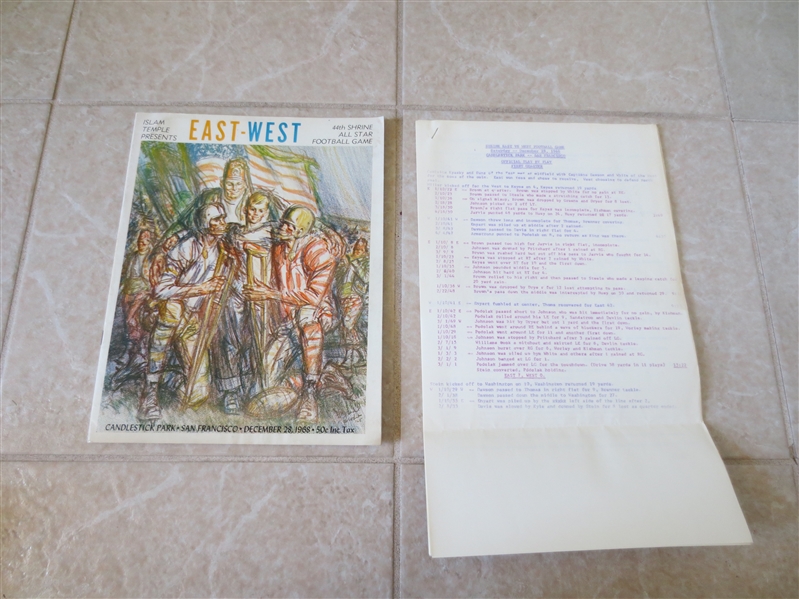 1968 East West Shriners football program with media paperwork and play by play  Many future NFL players