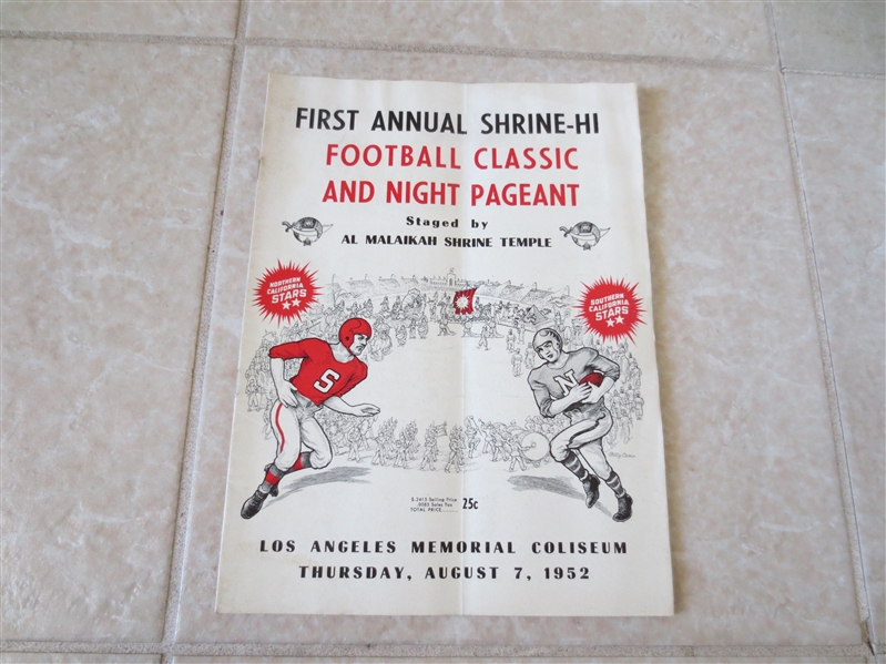 1952 Ist Annual Shriners All Star High School Football program No. California vs. So. California