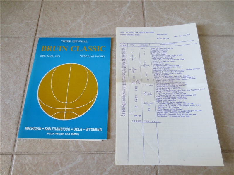 1973 Bruin Classic Basketball Program UCLA, Michigan, USF, Wyoming with media notes!