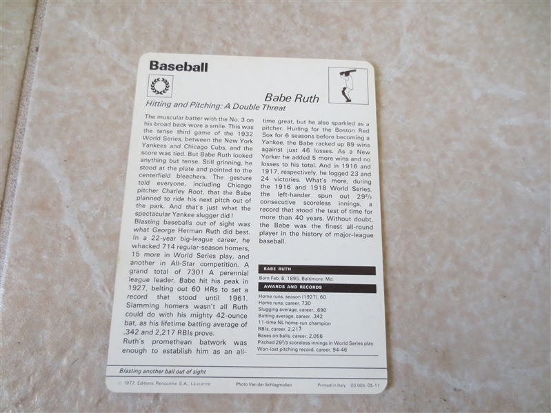 1977-79 Babe Ruth Sportscaster baseball card 