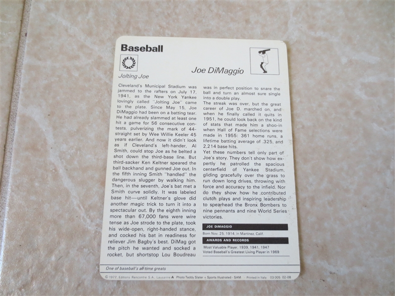 1977-79 Joe DiMaggio Sportscaster baseball card