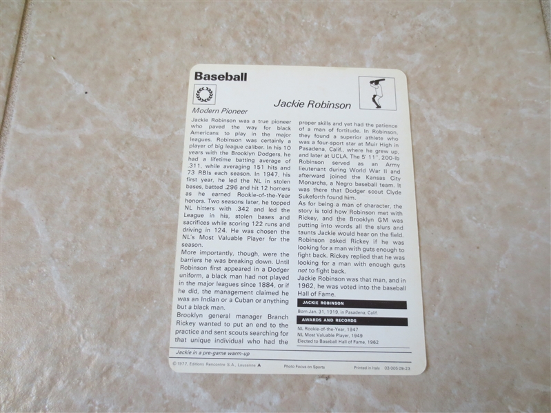 1977-79 Jackie Robinson Sportscaster baseball card