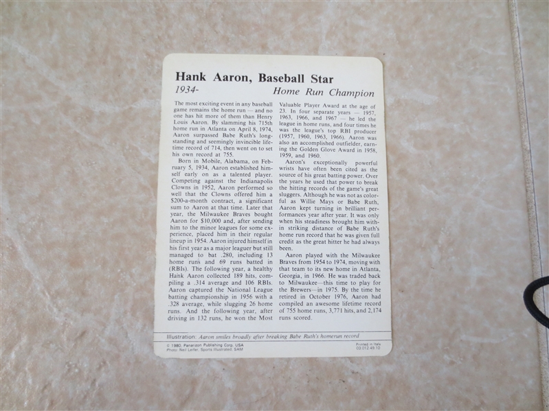 1977-79 Hank Aaron Baseballl Star Sportscaster card 