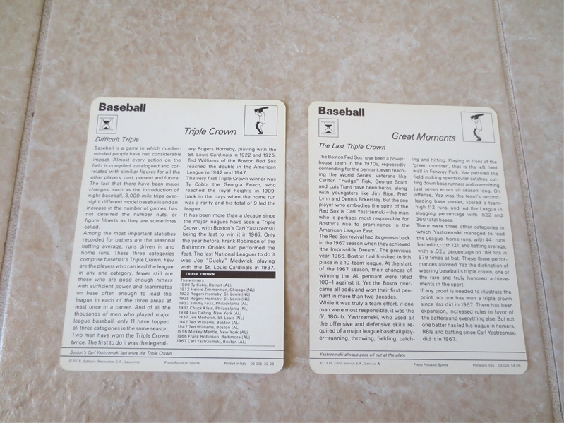 Two different 1977-79 Sportscaster baseball cards of Carl Yastrzemski