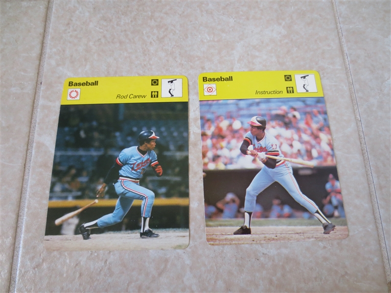 Two different 1977-79 Rod Carew Sportscaster baseball cards