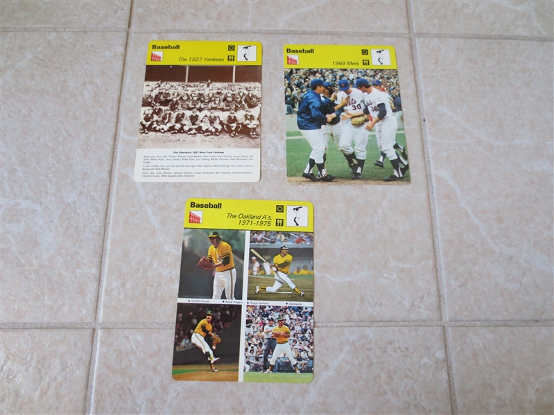 (3) different Sportscaster Cards: 1969 Mets, 1927 Yankees, 1971-75 New York Yankees