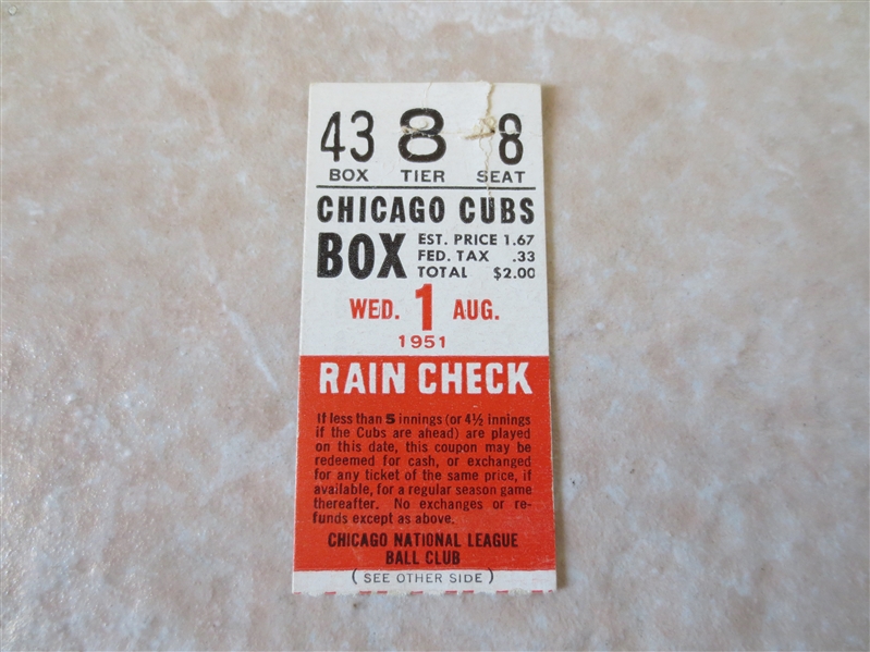 1951 New York Giants at Chicago Cubs ticket stub doubleheader Willie Mays hits