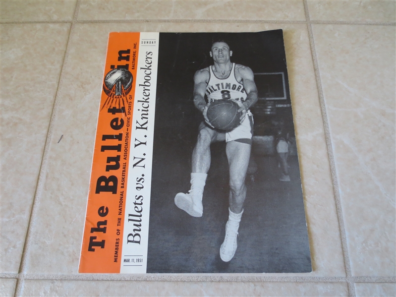 1951 New York Knicks at Baltimore Bullets basketball program 