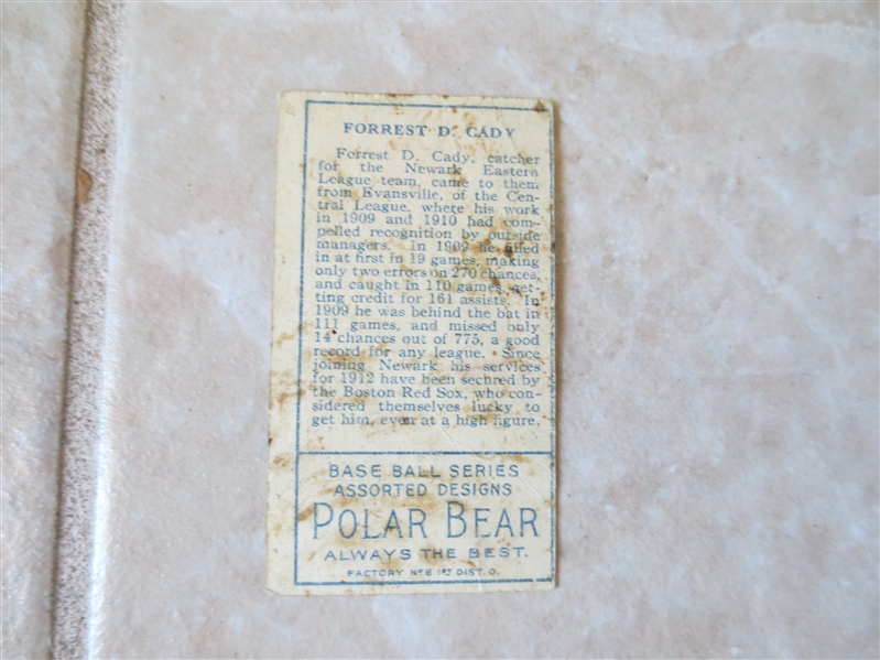 1911 T205 Hick Cady Newark Minor League baseball card Polar Bear back Factory #6