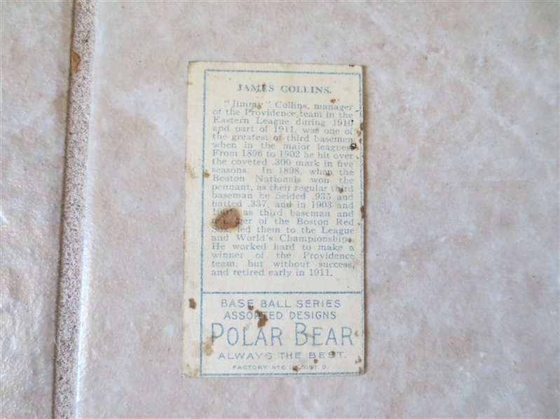 1911 T205 Jimmy Collins mouth closed HOF Providence minor league baseball card Polar Bear back #6