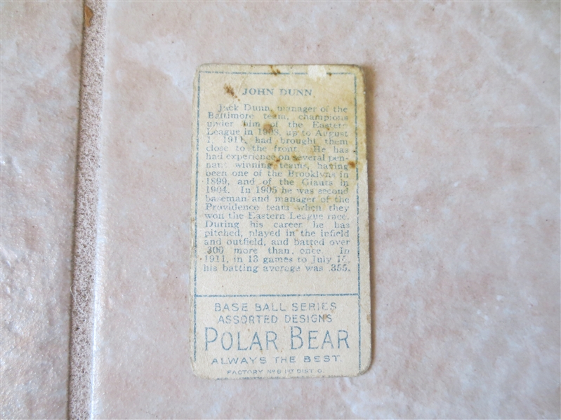 1911 T205 Jack Dunn Baltimore Minor League baseball card Polar Bear back Factory #6