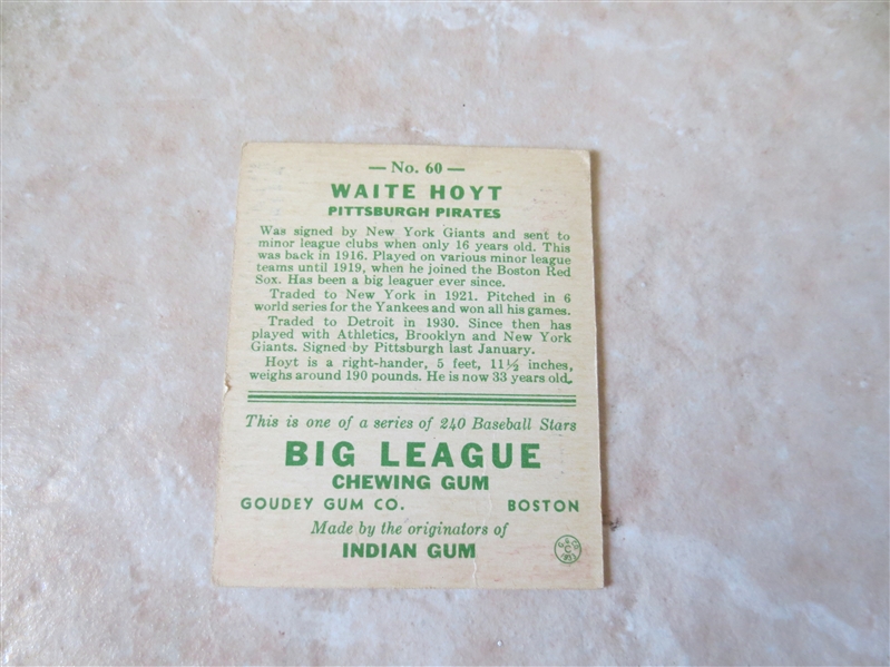 1933 Goudey Waite Hoyt baseball card HOF #60