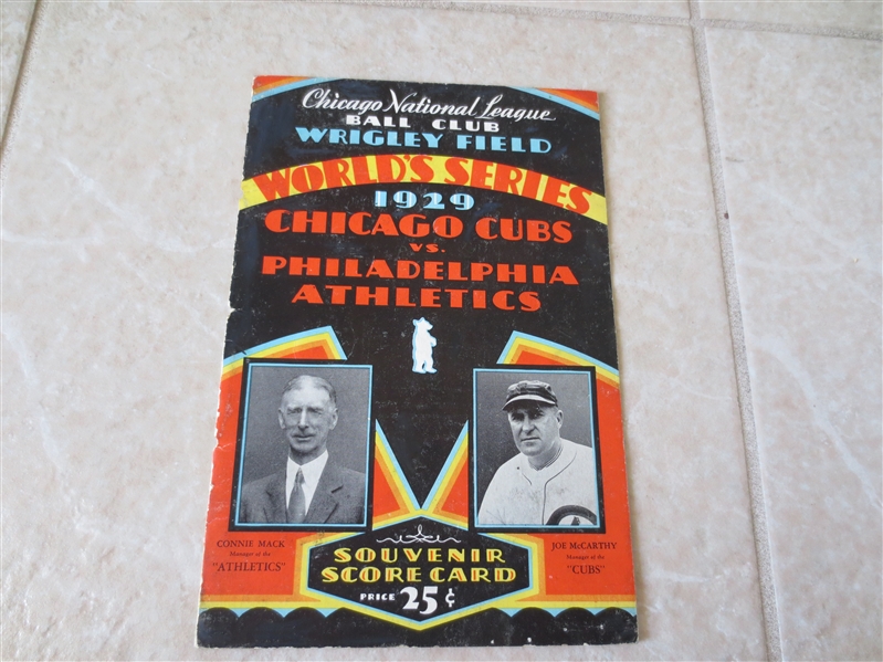 1929 World Series program Philadelphia Athletics at Chicago Cubs unscored