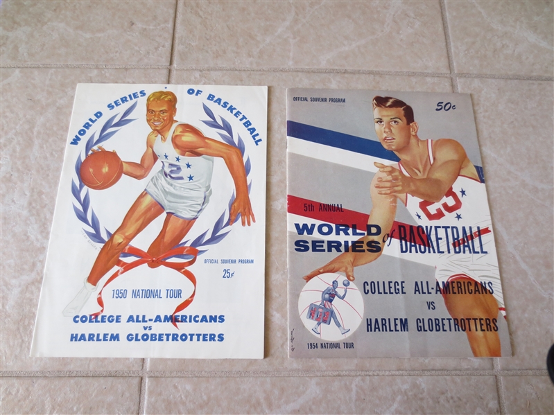 1950, 54 College All Americans vs. Harlem Globetrotters basketball programs with ticket stub!