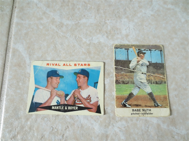 1960 Topps Mantle & Boyer Rival All Stars #160 baseball card plus Babe Ruth card 