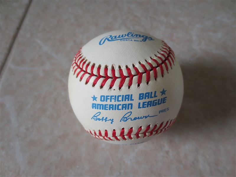 Autographed Mickey Mantle Official American League Bobby Brown baseball signed on the sweet spot