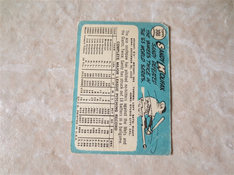 1965 Topps Sandy Koufax baseball card #300