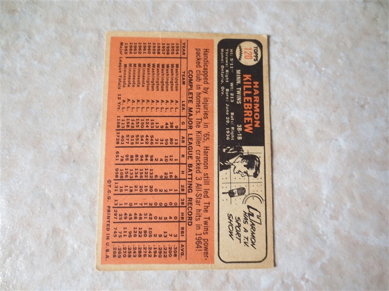 1966 Topps Harmon Killebrew baseball card #120